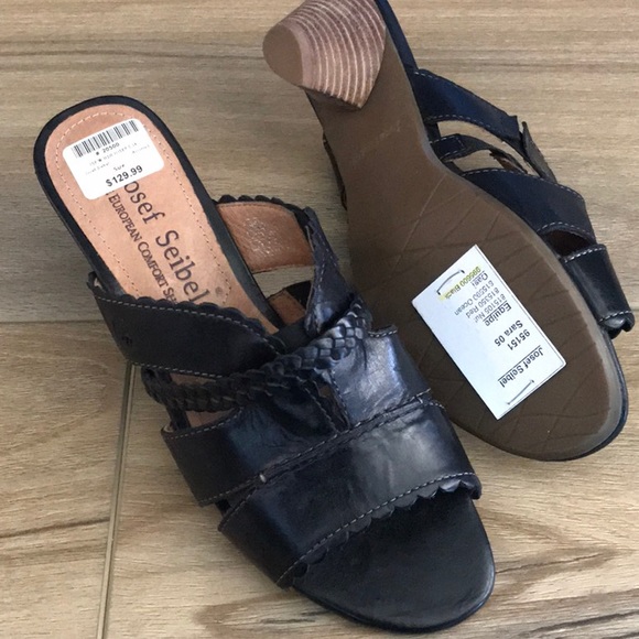 NWT Josef Seidel Black Sandals 37 Low Heel - Picture 5 of 7